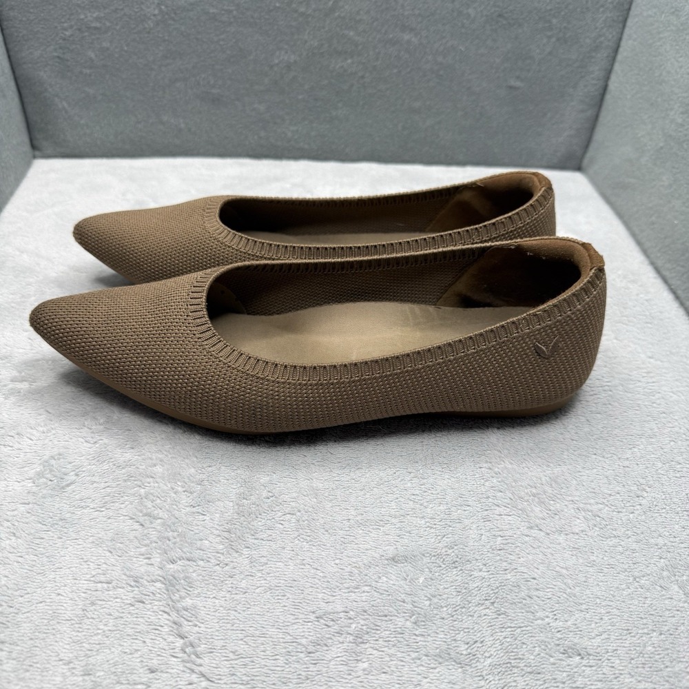 Vivaia Aria Pointed Toe Ballet Flats Brown Knit Water Resistant EU 37 US 7